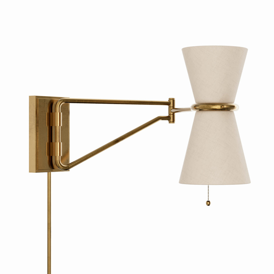 Gable Swing Arm Sconce (Antique Natural Brass with Oyster Shade)