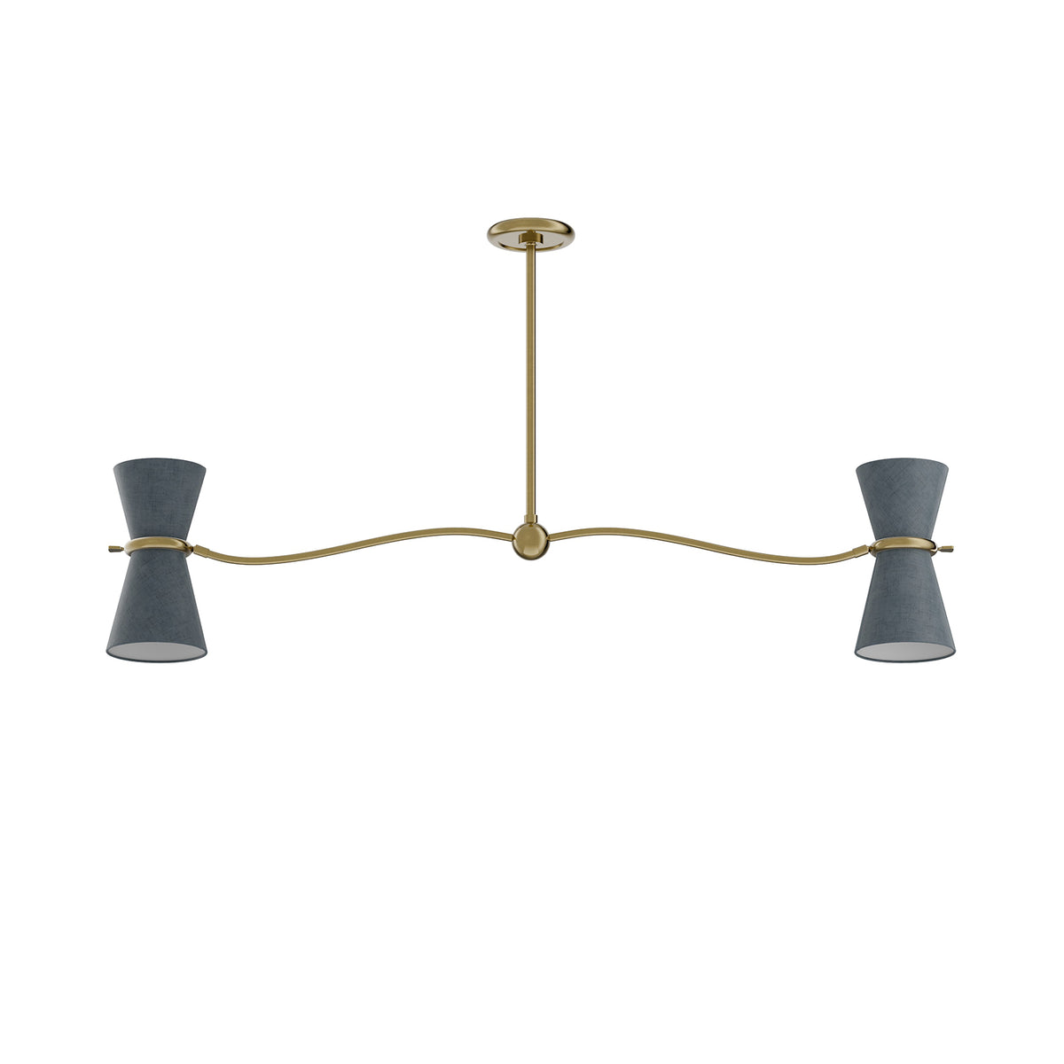 Gable Linear Chandelier (Antique Brass with Storm Blue Shade)