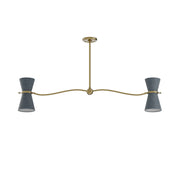 Gable Linear Chandelier (Antique Brass with Storm Blue Shade)