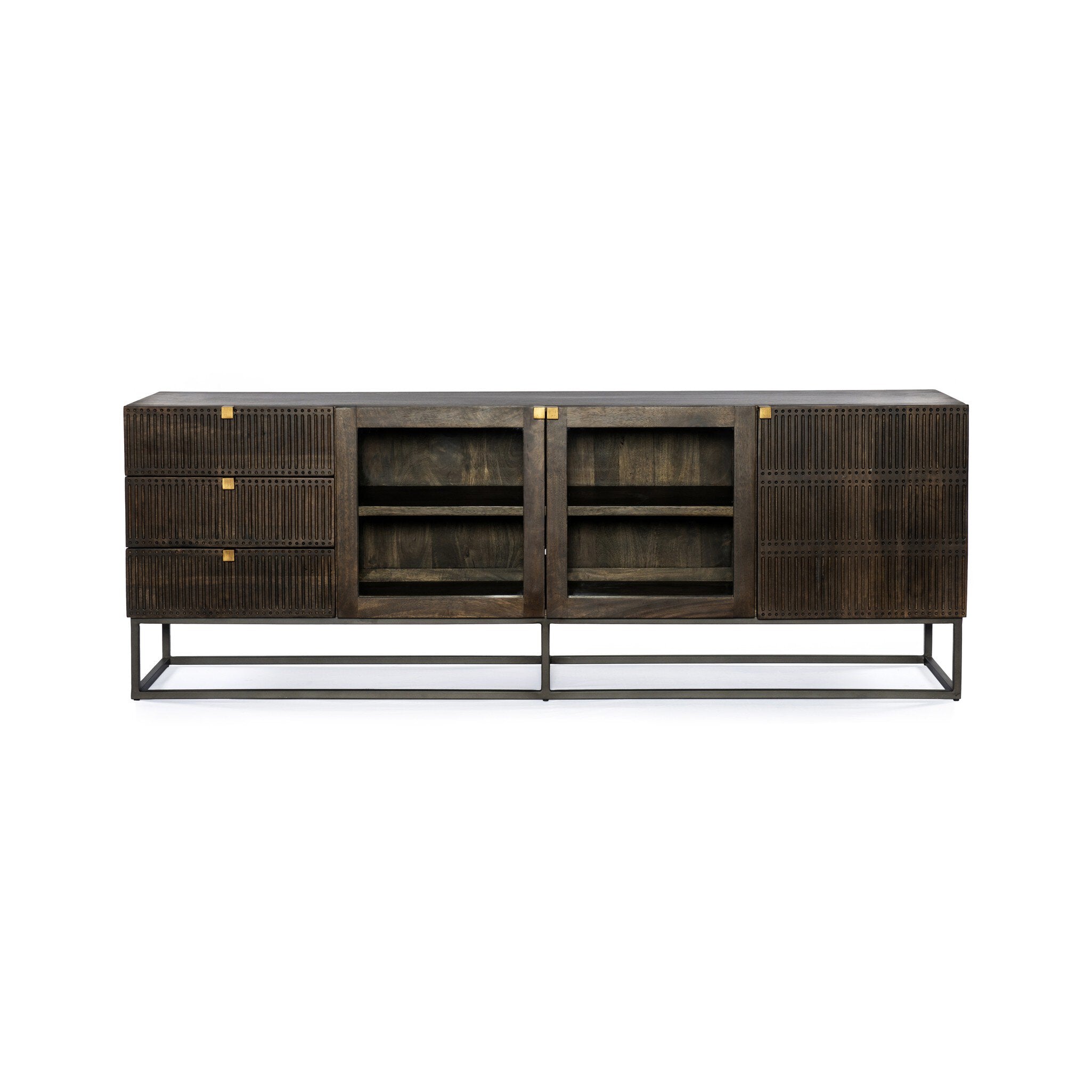 Kelby Media Console - Carved Vintage Brown