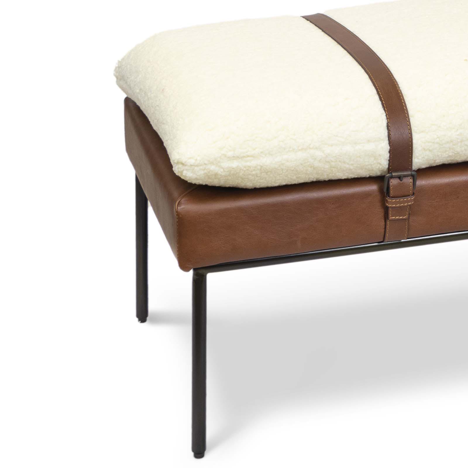 Aspen Leather and Boucle Faux Wool Bench