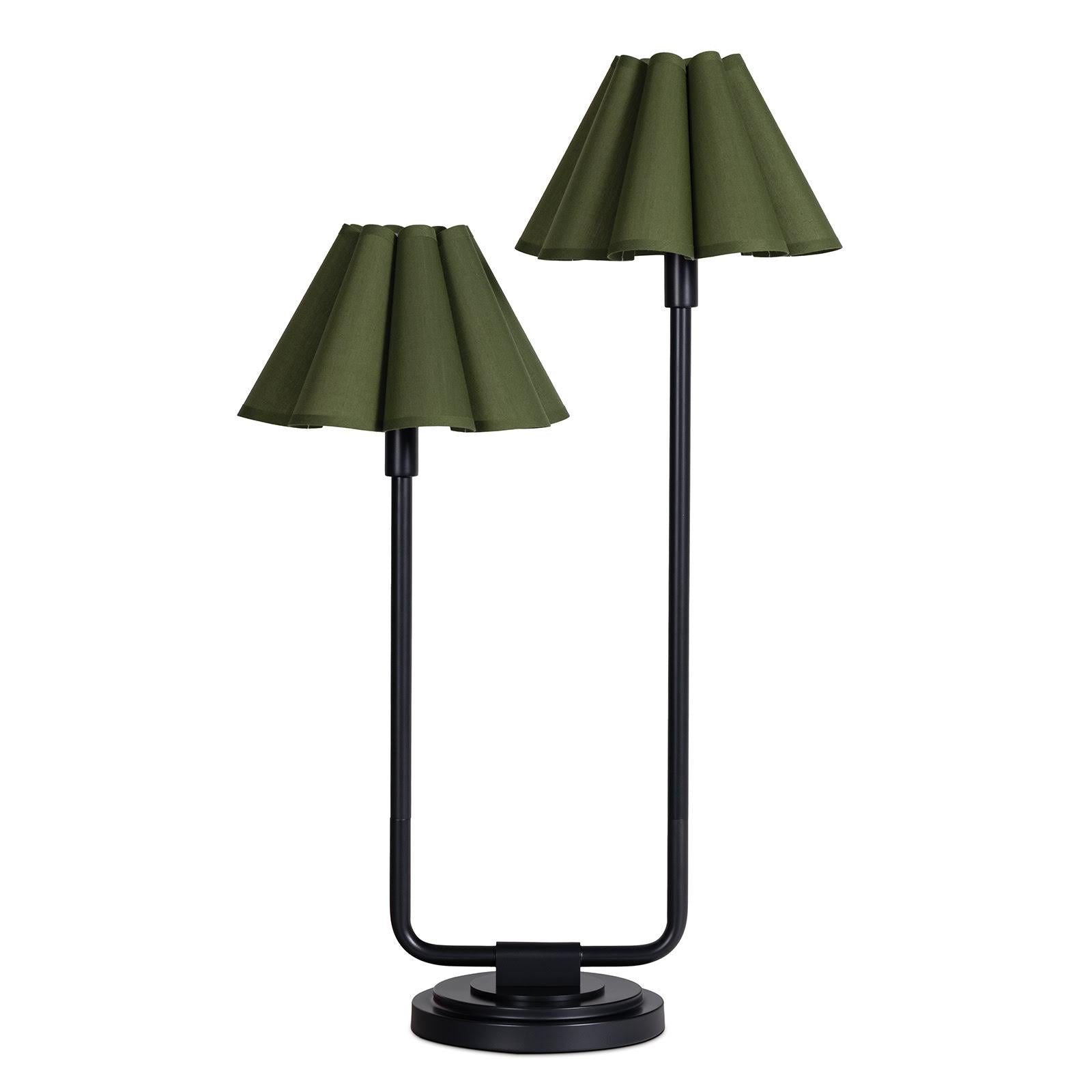 Polly Double Arm Table Lamp (Blackened Brass with Olive Scalloped Shade)