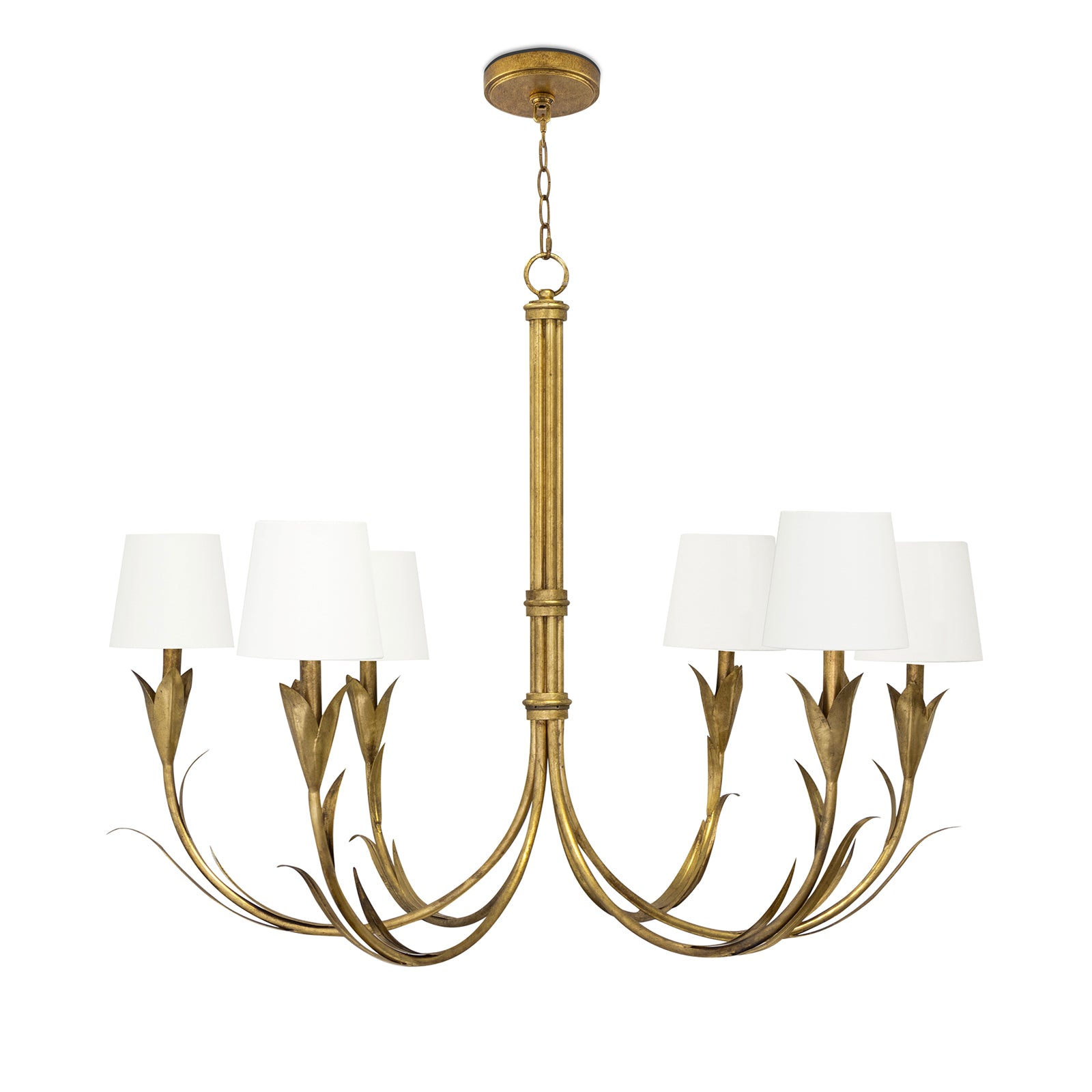 River Reed Chandelier Small (Antique Gold Leaf with Natural Linen Shade)