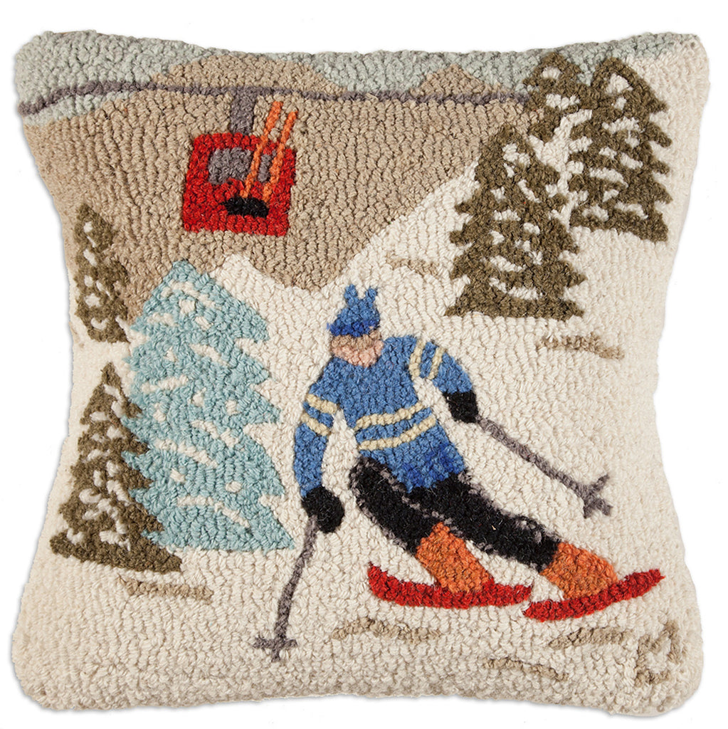 Single Chair Ski Lift - Hooked Wool Pillow