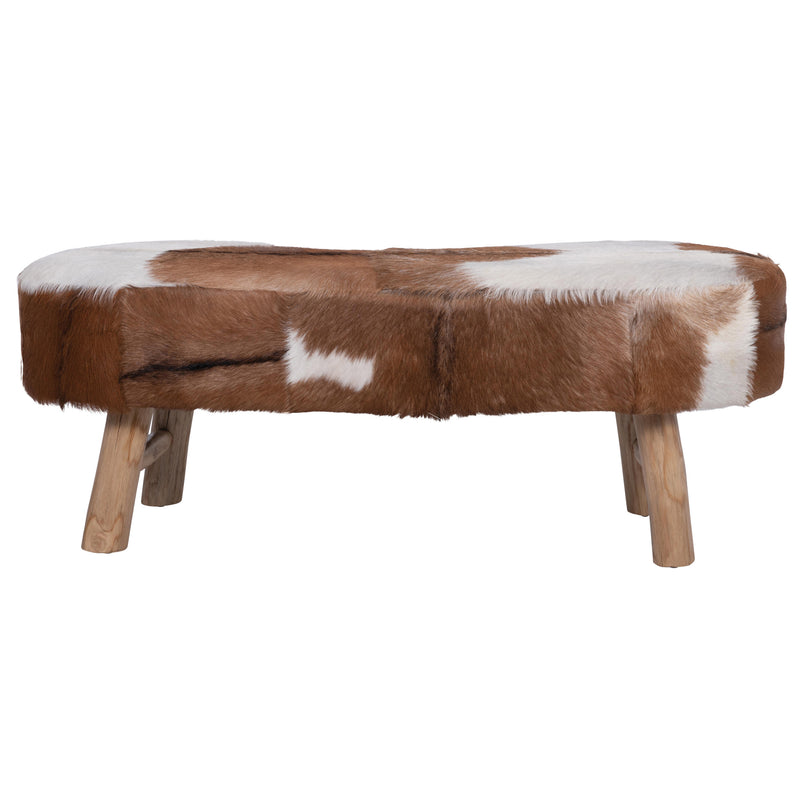 Curved Goat Fur Bench w/ Cowhide Print
