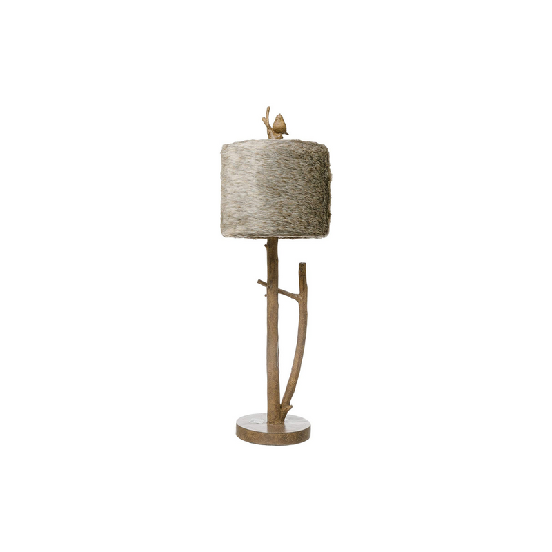 Birch Branch Table Lamp with Faux Fur Shade