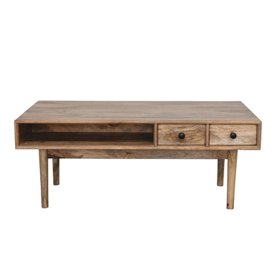 Mango Wood Two-Sided Coffee Table with 2 Shelves and 3 Drawers