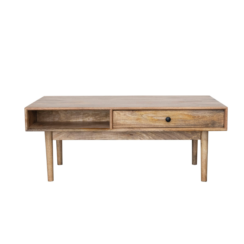 Mango Wood Two-Sided Coffee Table with 2 Shelves and 3 Drawers