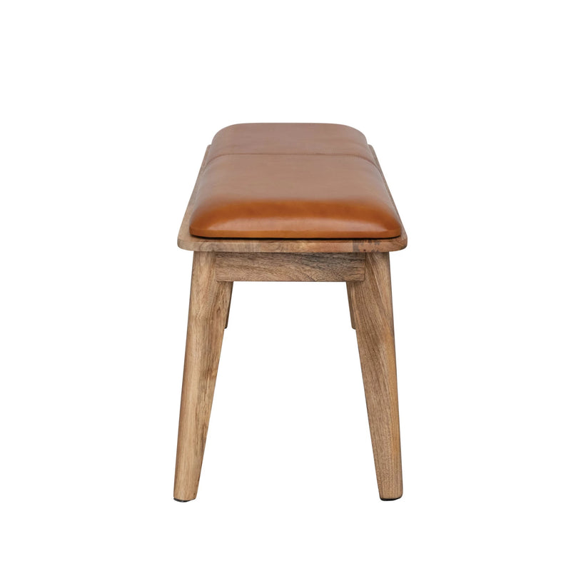 Upholstered Leather & Mango Wood Bench